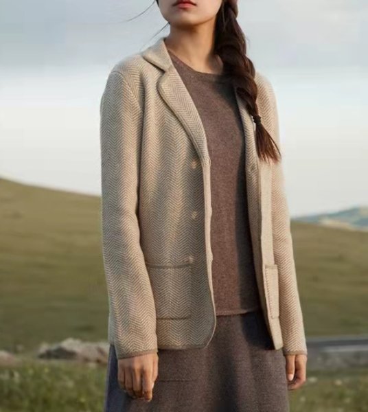 画像5: Women's Single Breasted Button Herringbone 　シングルブレストボタンヘリンボーンジャケット ブルゾンコート (5)