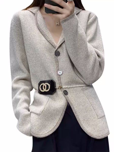 画像4: Women's Single Breasted Button Herringbone 　シングルブレストボタンヘリンボーンジャケット ブルゾンコート (4)