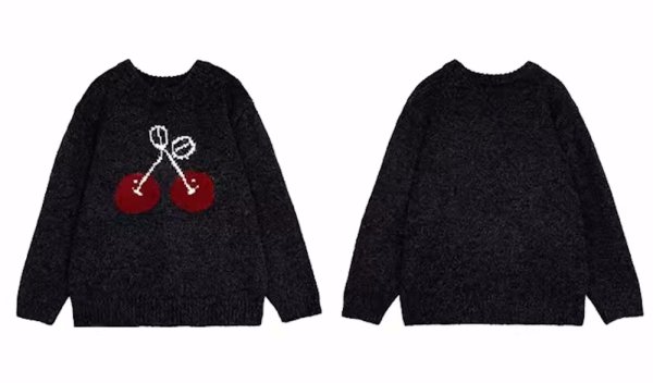 画像5: Women's Cherry Woven round neck sweater Knit　チェリー編み込みラウンドネックセーターニットジャケット (5)