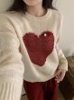 画像4: Women's Big Heart Knitted Round Neck Sweater knit 　ビッグハート編み込みラウンドネックセーターニットジャケット (4)