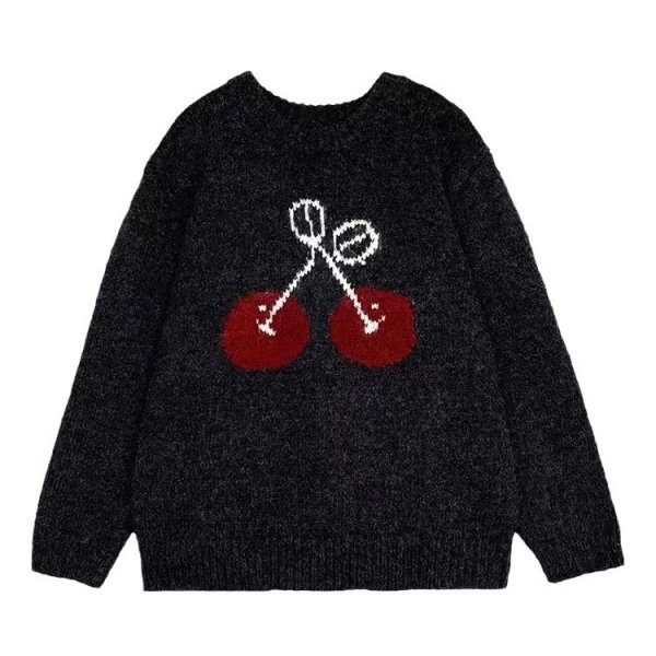 画像1: Women's Cherry Woven round neck sweater Knit　チェリー編み込みラウンドネックセーターニットジャケット (1)