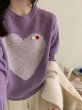 画像5: Women's Big Heart Knitted Round Neck Sweater knit 　ビッグハート編み込みラウンドネックセーターニットジャケット (5)