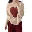 画像1: Women's Big Heart Knitted Round Neck Sweater knit 　ビッグハート編み込みラウンドネックセーターニットジャケット (1)