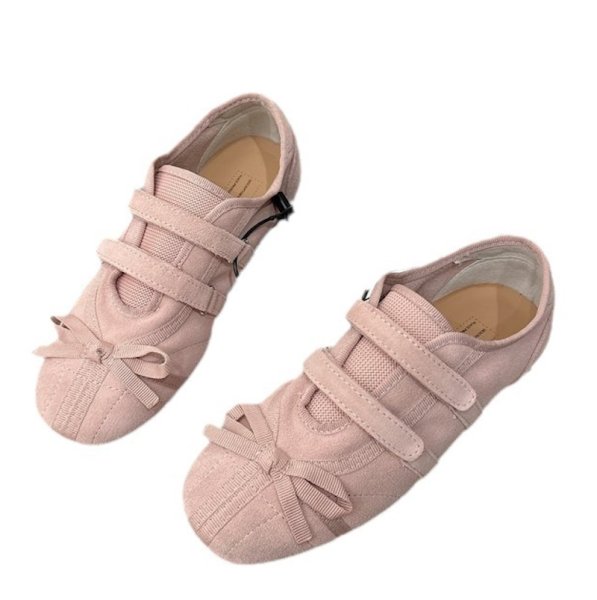 画像2: Velcro Nubuck Flat Ribbon Slip-on Pumps shoes 　ベルクロヌバックフラットリボン付きパンプススリッポンシューズ (2)