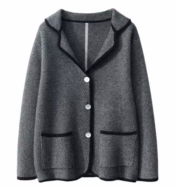 画像1: Women's Single Breasted Button Herringbone 　シングルブレストボタンヘリンボーンジャケット ブルゾンコート (1)