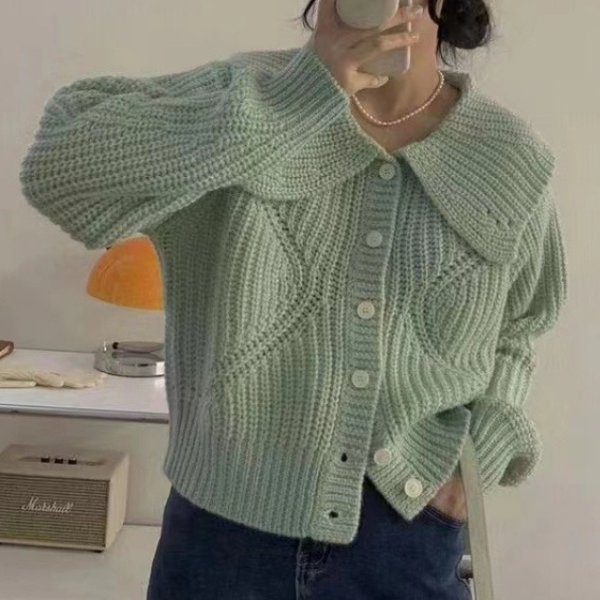 画像4: Women's Large lapel single-breasted long sleeve knitted cardigan sweater Knit　ビック襟シングルカーディガンセーターニットジャケット (4)