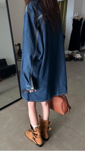 画像6: Women's Denim long sleeve shirt dress  One piece　デニム長袖シャツワンピースドレス (6)