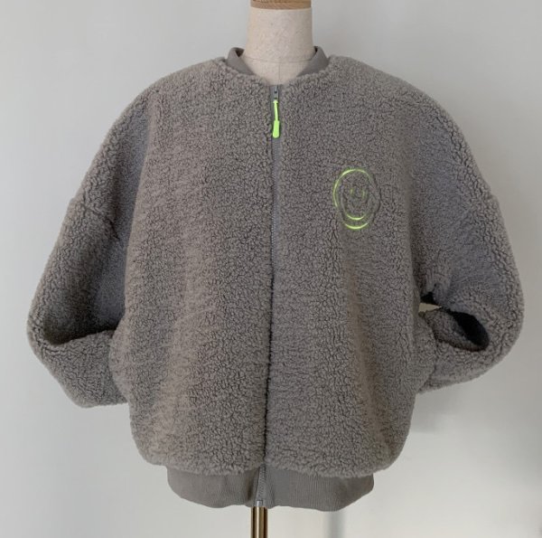 画像7: Women's Smiley face embroidered fur jacket blouson 　ファースマイル刺繍ジップアップジャケット ブルゾンコート (7)