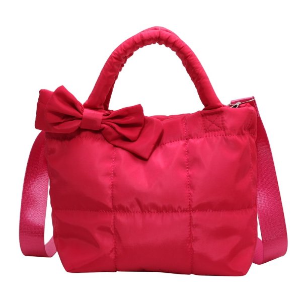 画像1: Down quilted ribbon tote shoulder crossbody bag　ユニセックス男女兼用ダウンキルティングリボントートショルダークロスボディバッグ (1)
