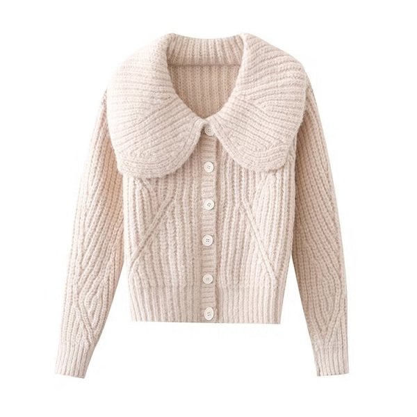 画像1: Women's Large lapel single-breasted long sleeve knitted cardigan sweater Knit　ビック襟シングルカーディガンセーターニットジャケット (1)