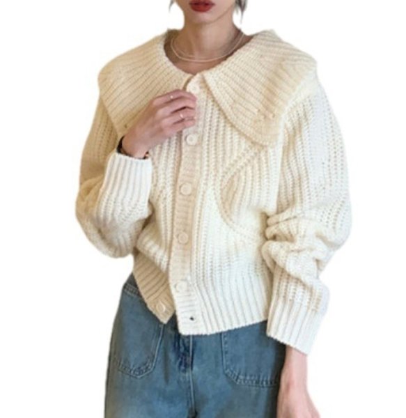 画像6: Women's Large lapel single-breasted long sleeve knitted cardigan sweater Knit　ビック襟シングルカーディガンセーターニットジャケット (6)