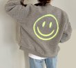 画像1: Women's Smiley face embroidered fur jacket blouson 　ファースマイル刺繍ジップアップジャケット ブルゾンコート (1)