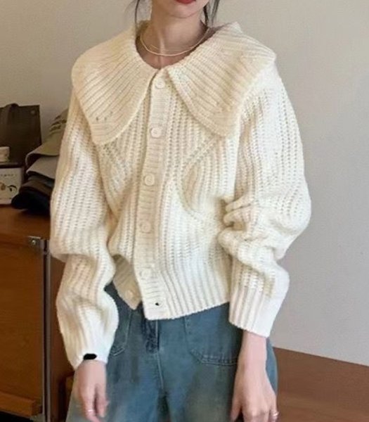 画像8: Women's Large lapel single-breasted long sleeve knitted cardigan sweater Knit　ビック襟シングルカーディガンセーターニットジャケット (8)