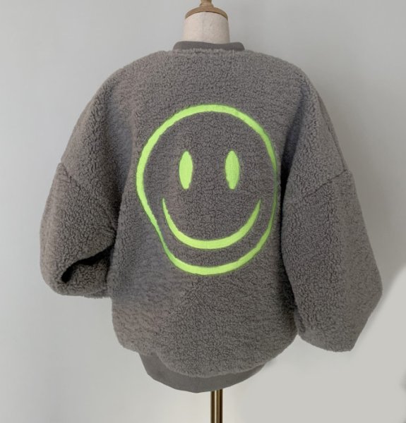 画像6: Women's Smiley face embroidered fur jacket blouson 　ファースマイル刺繍ジップアップジャケット ブルゾンコート (6)