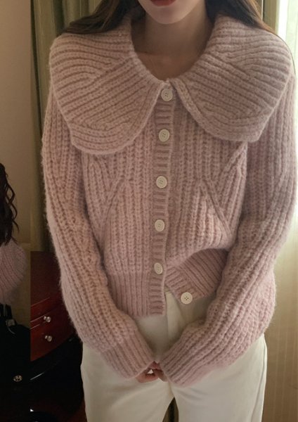 画像10: Women's Large lapel single-breasted long sleeve knitted cardigan sweater Knit　ビック襟シングルカーディガンセーターニットジャケット (10)