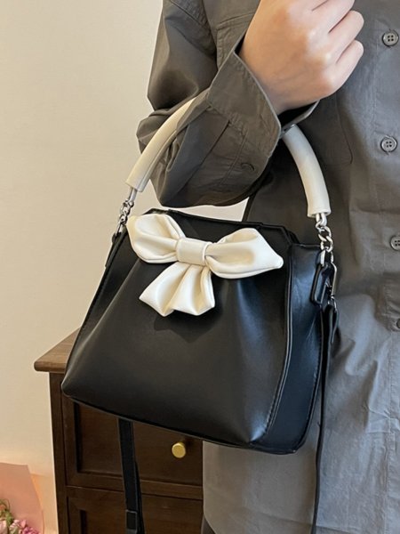 画像5: Ribbon Bicolor Leather tote shoulder crossbody bag　ユニセックス男女兼用リボン バイカラーレザートートショルダークロスボディバッグ (5)