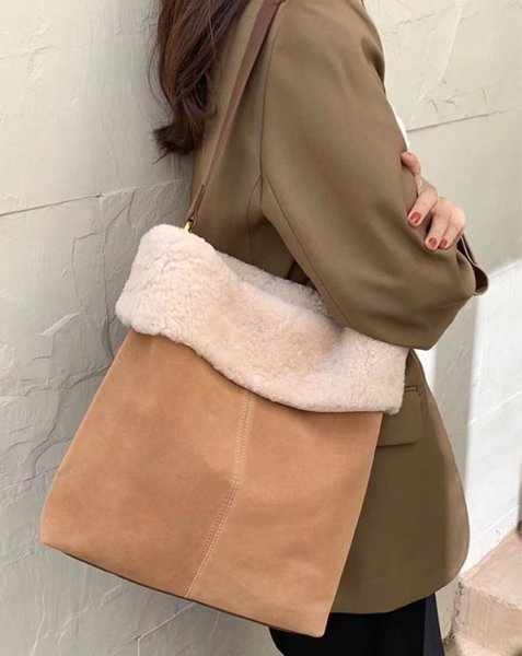 画像5: Sheepskin Style Crossbody Shoulder Bag handbag 　ユニセックス男女兼用シープスキンスタイルシングルハンドルトートショルダークロスボディバッグ (5)