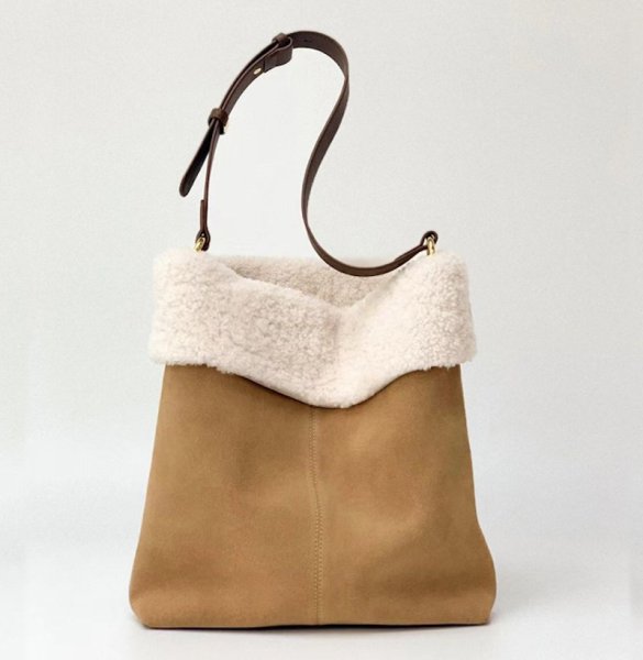 画像2: Sheepskin Style Crossbody Shoulder Bag handbag 　ユニセックス男女兼用シープスキンスタイルシングルハンドルトートショルダークロスボディバッグ (2)