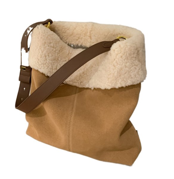 画像1: Sheepskin Style Crossbody Shoulder Bag handbag 　ユニセックス男女兼用シープスキンスタイルシングルハンドルトートショルダークロスボディバッグ (1)