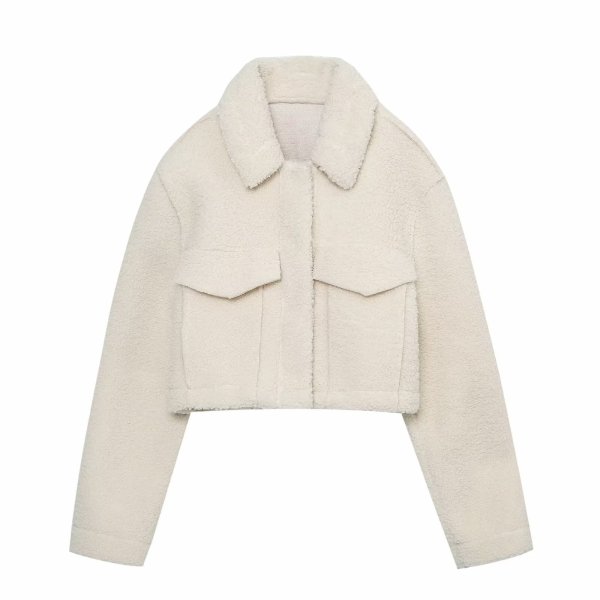 画像2: Women's Fleece Sheepskin Warm Lapel Short Jacket blouson 　フリースシープスキンウォームラペルショートジャケットジャケット ブルゾンコート (2)