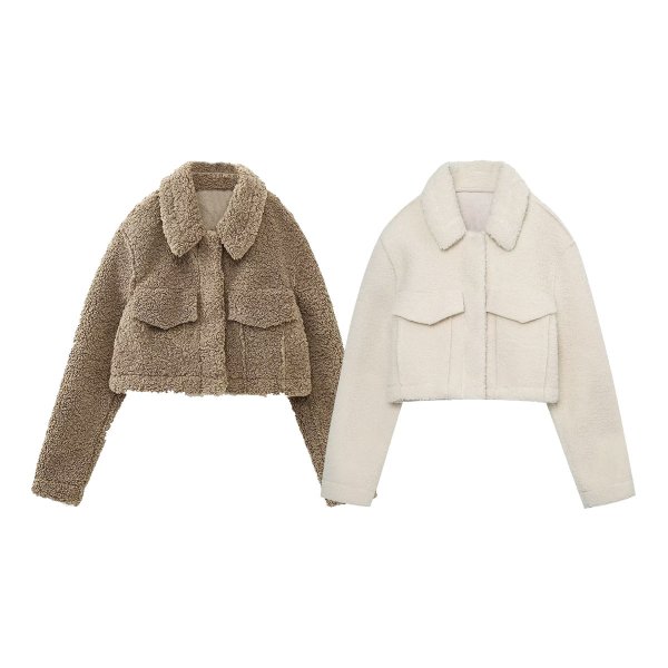 画像3: Women's Fleece Sheepskin Warm Lapel Short Jacket blouson 　フリースシープスキンウォームラペルショートジャケットジャケット ブルゾンコート (3)