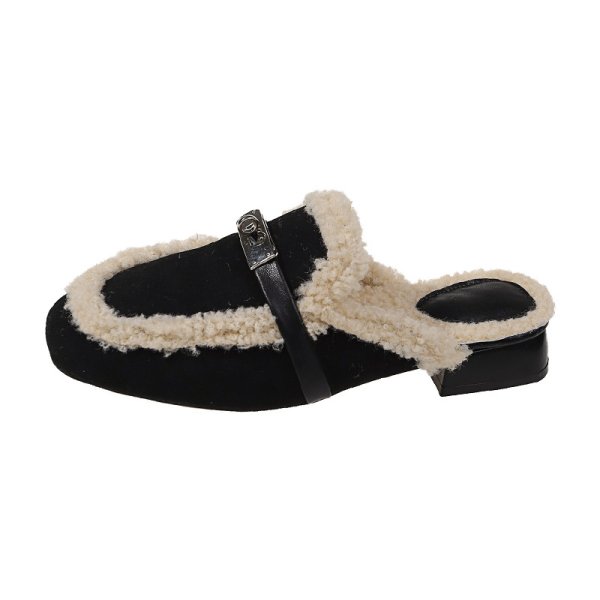 画像2: Low heel fur boa mules slippers moccasin sandals Pumps shoes 　ローヒールファーボアミュール  スリッパ モカシンサンダルパンプスシューズ (2)