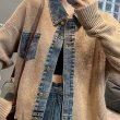 画像3: Women's Denim switching rib knit jacket cardigan sweater　デニム 切替 リブニット ジャケットカーディガンセータージャケット (3)