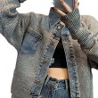 画像2: Women's Denim switching rib knit jacket cardigan sweater　デニム 切替 リブニット ジャケットカーディガンセータージャケット (2)