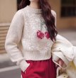 画像5: Women's Cherry braid sequins long sleeve sweater knit　チェリー編み込みスパンコール付き長袖セーターニット (5)
