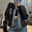 画像5: Women's Denim switching rib knit jacket cardigan sweater　デニム 切替 リブニット ジャケットカーディガンセータージャケット (5)
