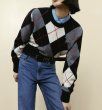 画像3: Women's Short argyle round neck sweater knit　アーガイル長袖ラウンドネックセーターニット (3)