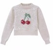 画像1: Women's Cherry braid sequins long sleeve sweater knit　チェリー編み込みスパンコール付き長袖セーターニット (1)