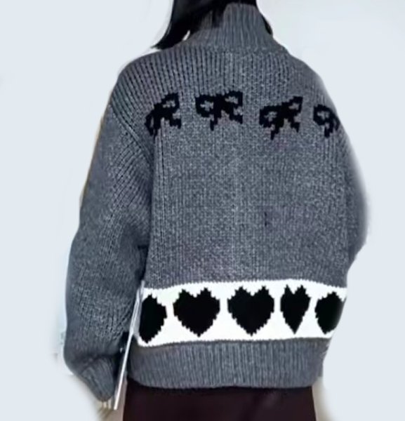 画像6: Women's Stand collar Maillard retro thickened cardigan sweater jacket　ポップハート&リボン編み込み ジャケットカーディガンセータージャケット (6)