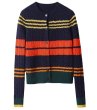 画像1: Women's Colorful Border Round Neck Long Sleeve Cardigan Sweater Knit　カラフルボーダー長袖ラウンドネックカーディガンセーターニット (1)