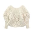 画像8: Women's Off-white hook pattern hollow loose raglan sleeve square neck sweater Knit　オフホワイトフックフラワーモチーフパターンラグランスリーブセーターニット (8)