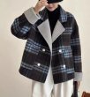 画像4: Women's Loose small check pattern reversible short wool coat jacket　チェックリバーシブルルーズショートコート ジャケット (4)