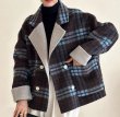 画像1: Women's Loose small check pattern reversible short wool coat jacket　チェックリバーシブルルーズショートコート ジャケット (1)