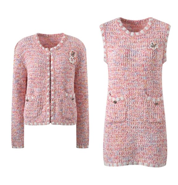 画像1: Women's Tweed knit jacket and dress  One piece　ツイードニット編みジャケット&ドレス (1)