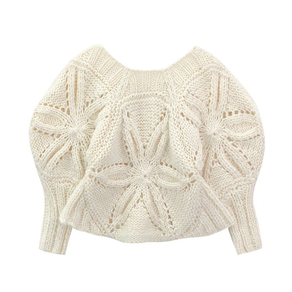 画像9: Women's Off-white hook pattern hollow loose raglan sleeve square neck sweater Knit　オフホワイトフックフラワーモチーフパターンラグランスリーブセーターニット (9)
