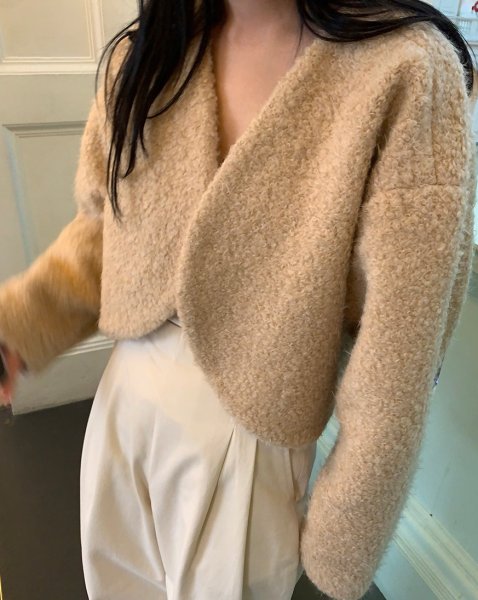 画像1: Women's Fluffy short length bolero jacket cardigan　モコモコショート丈ボレロ ジャケットカーディガン (1)