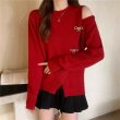 画像4: Women's Ribbon Decorated Button Round Neck Off Shoulder Sweater knit　リボン付きボタンラウンドネックオフショルダーセーターニット (4)
