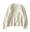 画像1: Women's Ribbon Decorated Button Round Neck Off Shoulder Sweater knit　リボン付きボタンラウンドネックオフショルダーセーターニット (1)