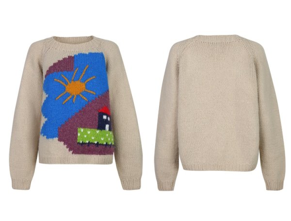 画像2: Women's Landscape Embroidery Handmade Round Neck Sweater knit　ランドケープ刺繍ハンドメイドラウンドネックセーターニット (2)