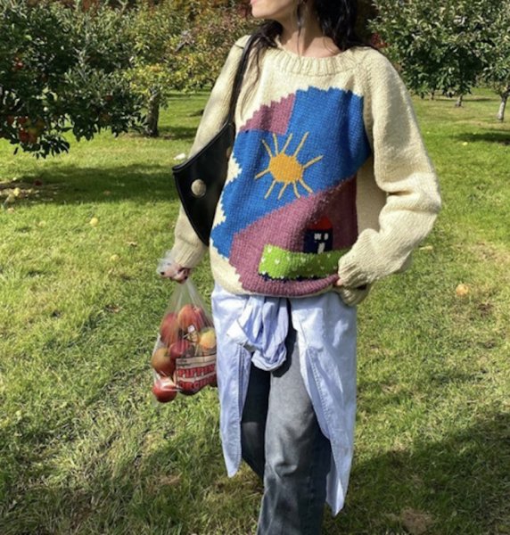 画像5: Women's Landscape Embroidery Handmade Round Neck Sweater knit　ランドケープ刺繍ハンドメイドラウンドネックセーターニット (5)