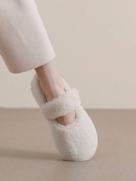 画像5: Mary Jane fur flat pumps shoes 　モコモコファーフラットパンプスシューズ (5)