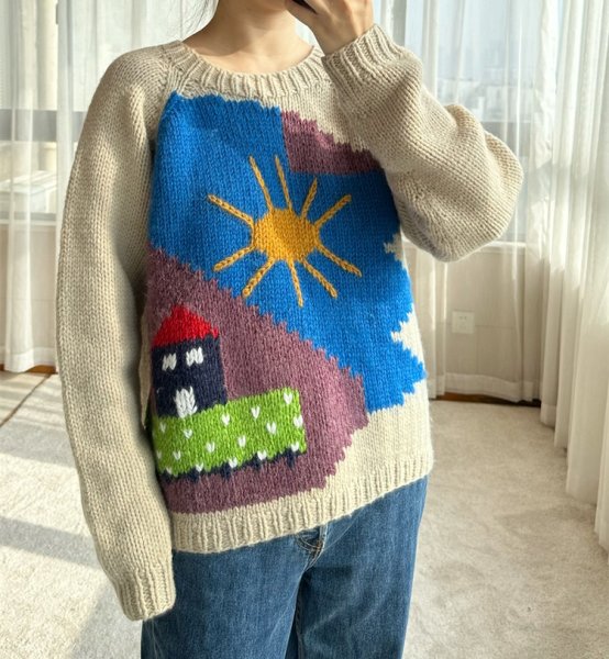 画像4: Women's Landscape Embroidery Handmade Round Neck Sweater knit　ランドケープ刺繍ハンドメイドラウンドネックセーターニット (4)