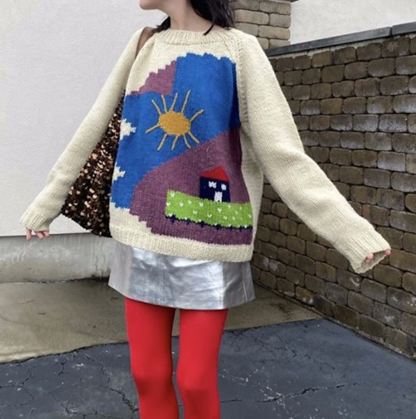 画像3: Women's Landscape Embroidery Handmade Round Neck Sweater knit　ランドケープ刺繍ハンドメイドラウンドネックセーターニット (3)