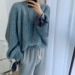 画像4: Women's  Mohair knit sweater with round collar and ribbon sleeves knit　モヘヤ ニット ラウンドカラー リボン付き袖セーターニット (4)