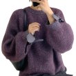画像1: Women's  Mohair knit sweater with round collar and ribbon sleeves knit　モヘヤ ニット ラウンドカラー リボン付き袖セーターニット (1)