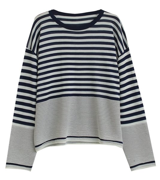 画像1:  different border widthsround neck Long-sleeved T-shirts　ディファレンスボーダーラウンドネック長袖Tシャツ (1)